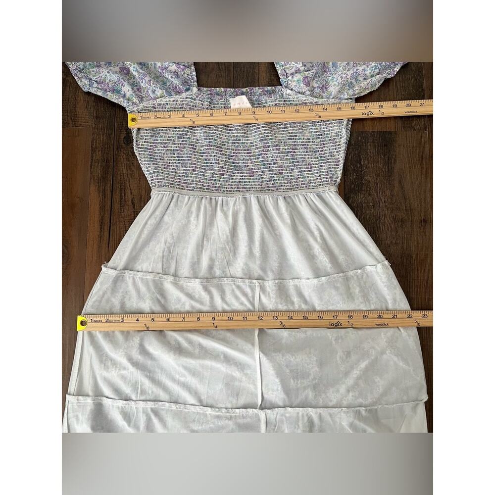 Entro Smocked Floral Maxi Dress Square Neck Layered Ruffle Blue Green Size Large - Picture 14 of 16